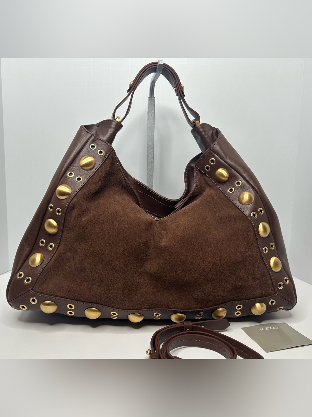 Arezzo Suede & Leather Shoulder Hobo with Metal Studs